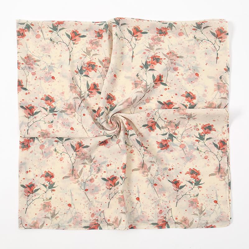 115cm Floral Printed Square Scarf Chiffon Headband Scarf For Muslim Woman Hijabs Shawls Lady Elegant Wraps Ethnic Islam Turban