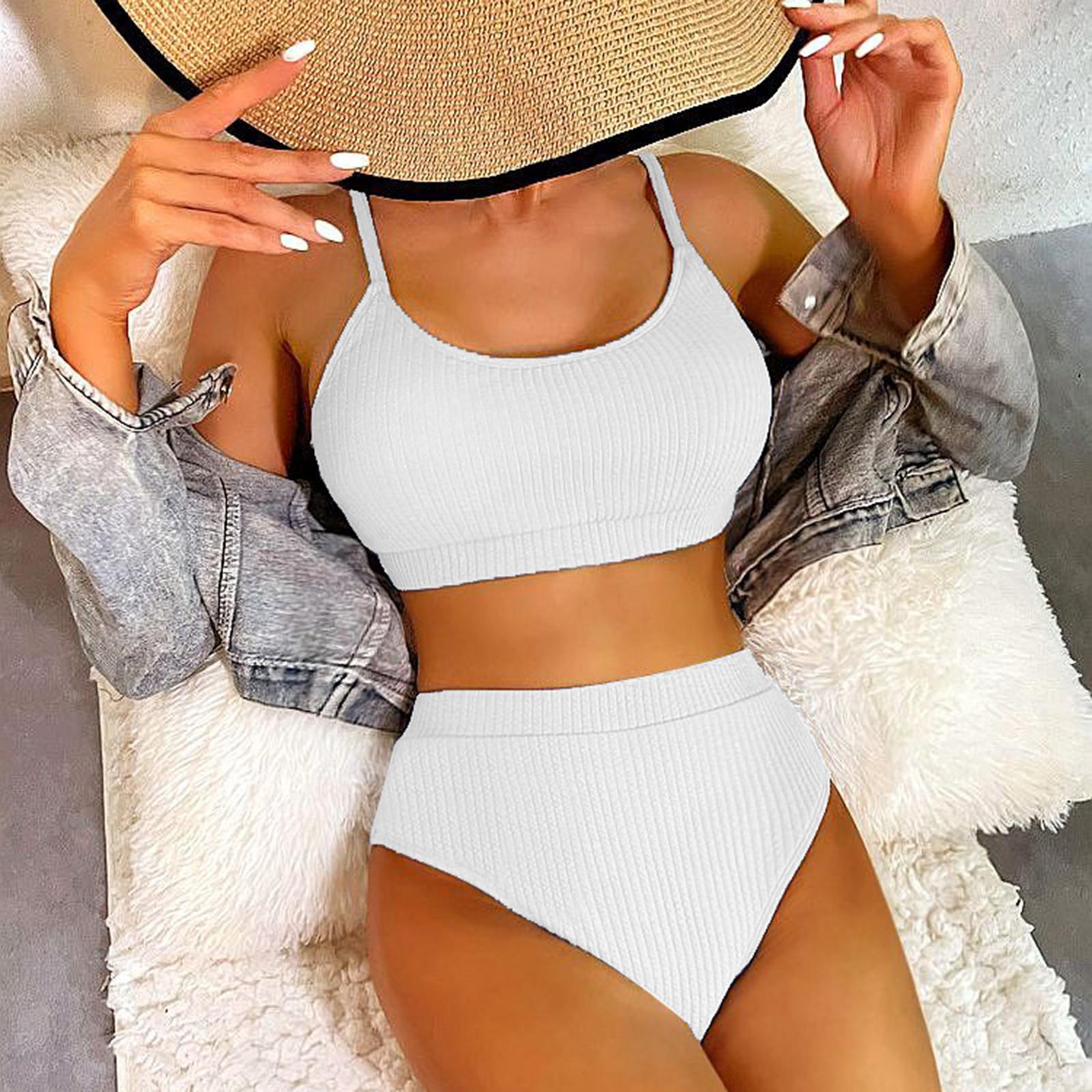 

Женский сплит-бикини, однотонный модный купальник с бюстгальтером из нестали с подушечками для груди S белый