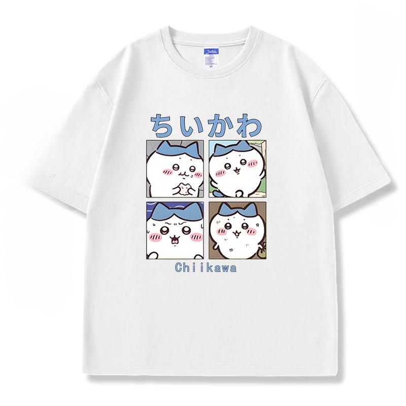 Chiikawa rolig söt fyrfaldig mönster T-shirt sommar vardaglig trend 100% bomulls T-shirt mode bekväm lös herr T-shirt