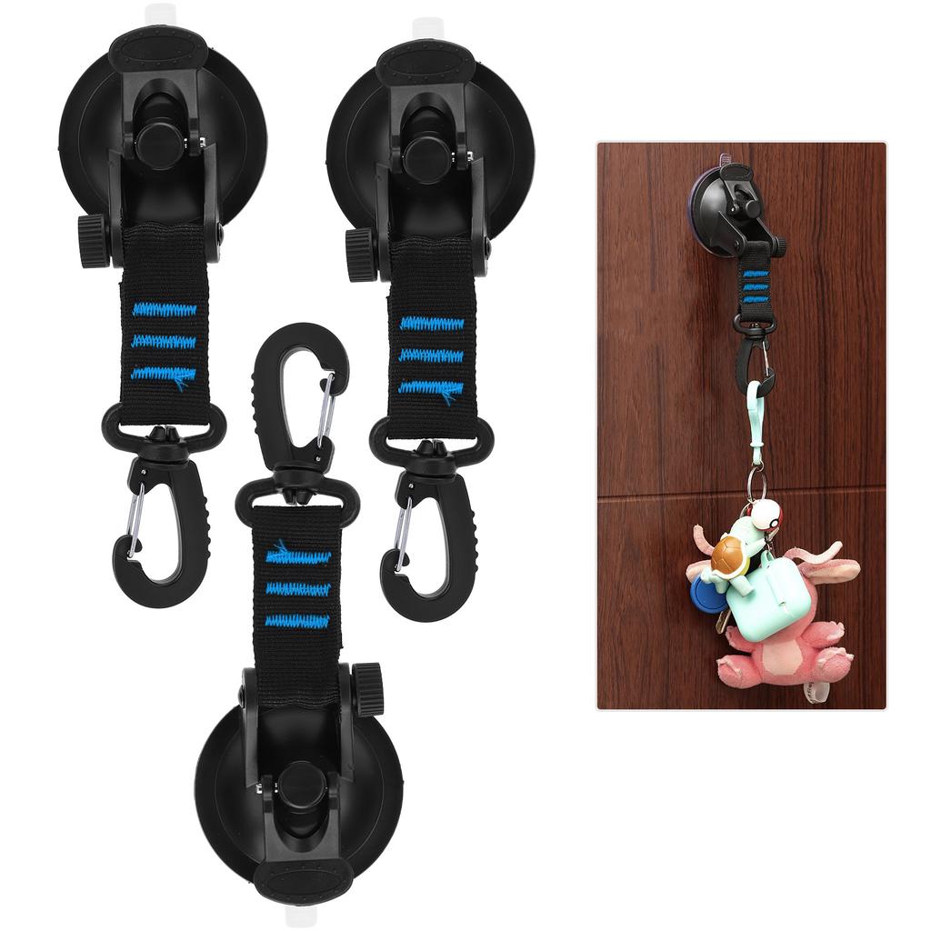 3PcsSet Portable Suction Cup Hook Tent Fixing Carabiner Reusable Rotation Suction HookBlue