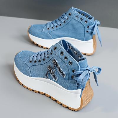 Women's High-Top Sneakers with Thick Platform Sole for Height Increase Breathable ComfortVersatile Casual Outdoor Shoes for Spring