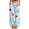 Women's Casual Christmas Print Loose Fit Straight Leg -Lined Pants with Elastic Waist for Winter