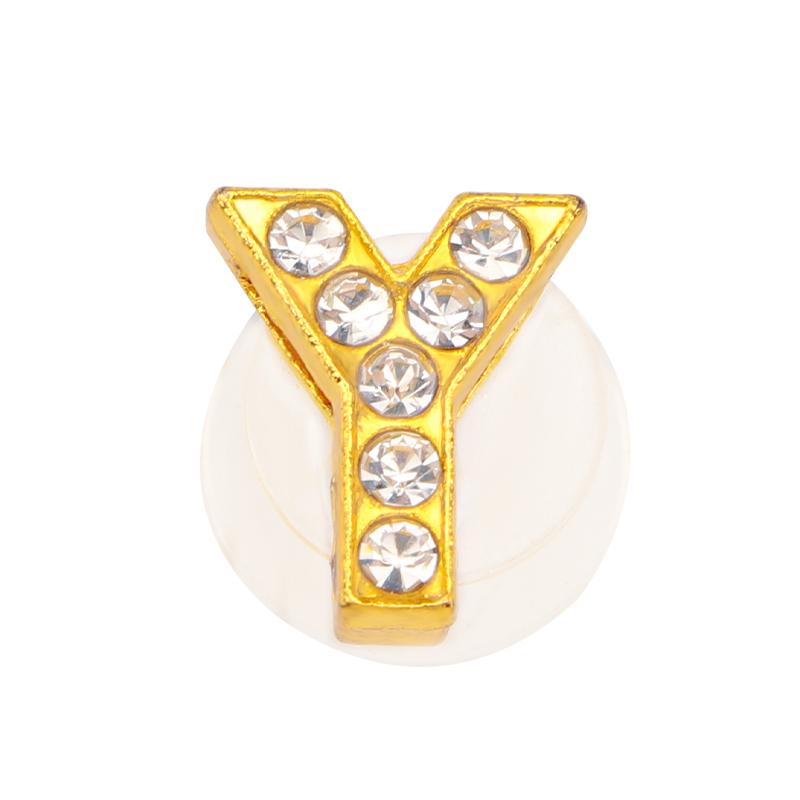 New Gold Letter Alphabet Shoes Charms Metal Button Rhinestone Crown Shoe Decorations Garden Shoes Accessories for Women Man 1PCS