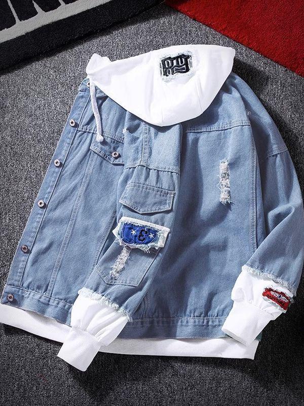 Men's Trendy Korean Style Denim Patchwork Baseball Jacket – Versatile Spring & Autumn Casual Wear