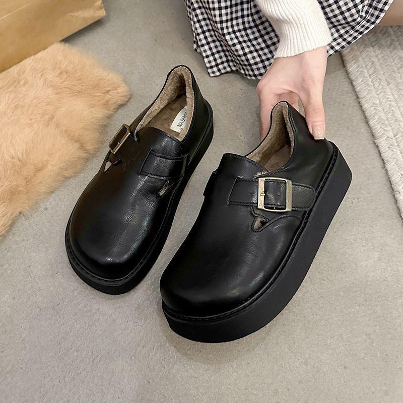 Muffin Thick-soled Velvet Lazy Bag Head Single Shoes In Autumn and Winter 2025 New British Style One-pedal Shoes for Women