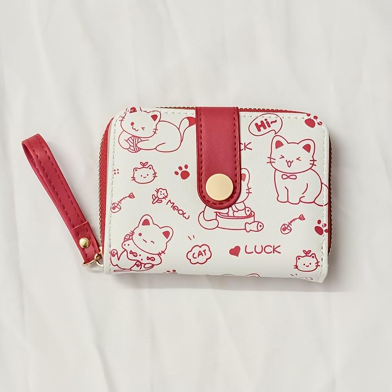 Printed Cute Bear Women's Wallet, Original Minimalist Japanese Style Tri-Fold Snap Closure Student Short Women's Coin Purse Clutch