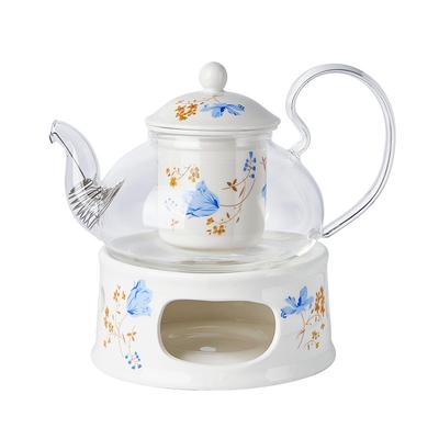 Elegant European Ceramic Glass Teapot, Candle Warmer Set for Afternoon Tea and Fruit Flower Tea