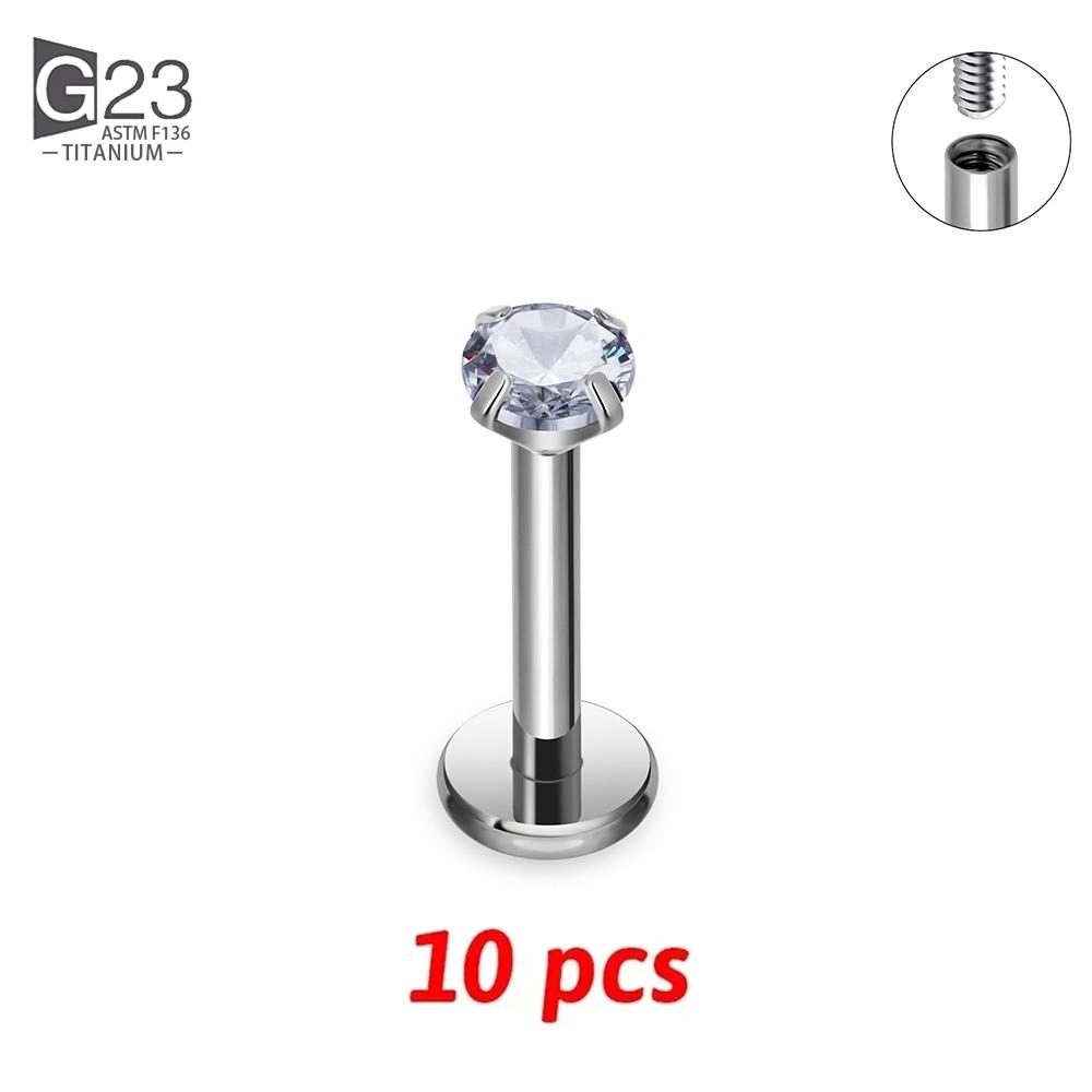 10Pc G23 Titanium Labret Lip Piercing Stud Internally Threaded Zircon Ear Stud Helix Cartilage Tragus Body Piercing Jewelry