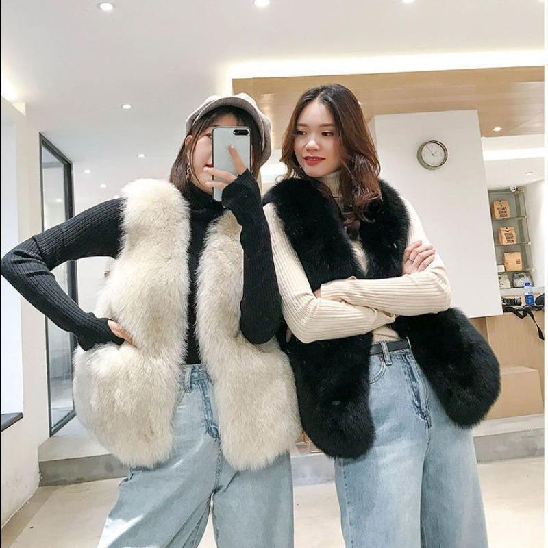 Autumn and Winter New Imitation Fur Vest Women's Medium and Long Imitation Fox Hair Vest Light Fashion Coat