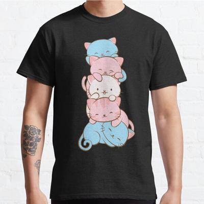 Plus Size S-3XL Transgender Pride Flag Cute Kawaii Cats Subtle Printed T-shirt Men's Tops Fashion Clothes Tees