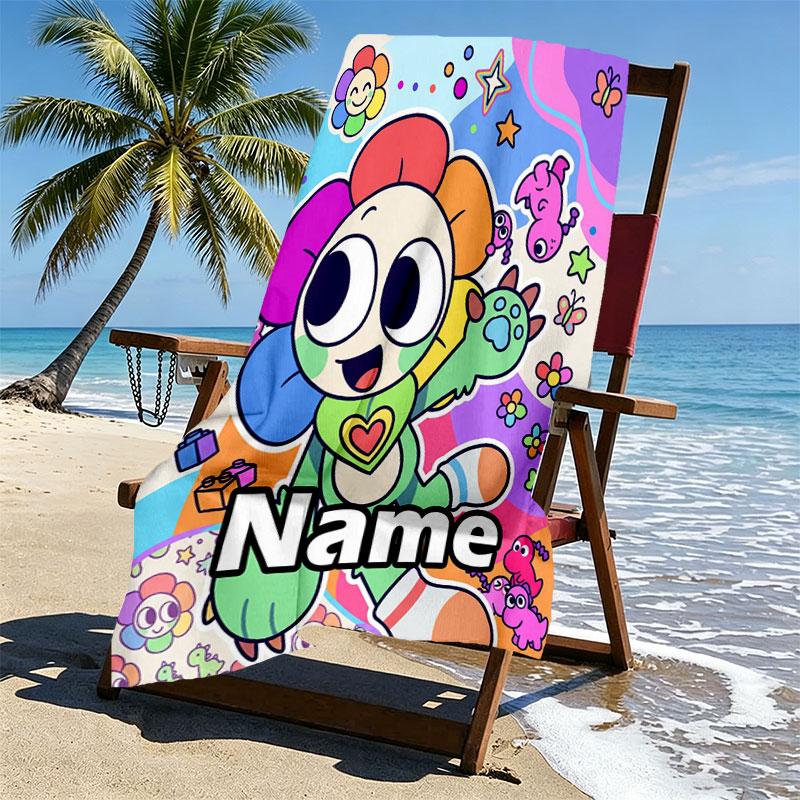 Custom Name Personalized Dandy's World Print Beach Towel, for Trip Camping Beach Party Home Decor, Birthday Gift for Family & Friends