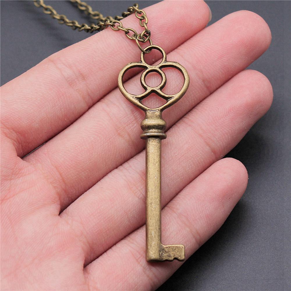 Openwork Resin Photo Frame Geometric Keys Pendant Antique Bronze Silver Metal Friend Collar Necklace