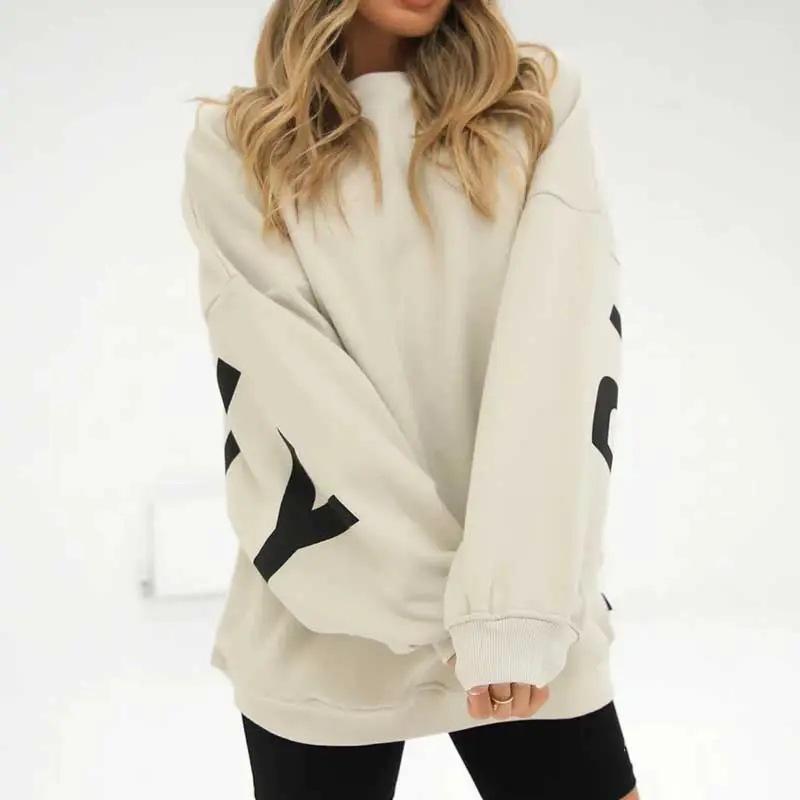 Neuer grenzüberschreitender europäischer und amerikanischer Mode-Druck verdickter vielseitiger langärmeliger lockerer Pullover weibliche Trendmarke