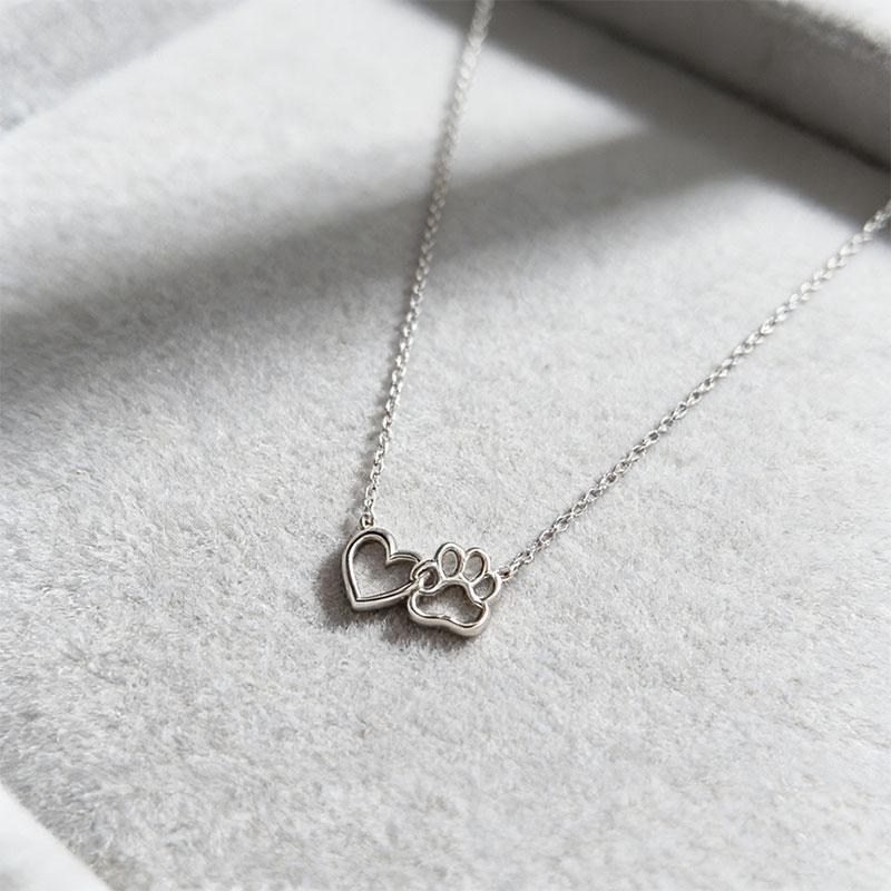 Dainty Heart and Pet Paw Hollow Gold Plated Brass Link Chain Pendant Necklace for Women Party Fashion Jewelry