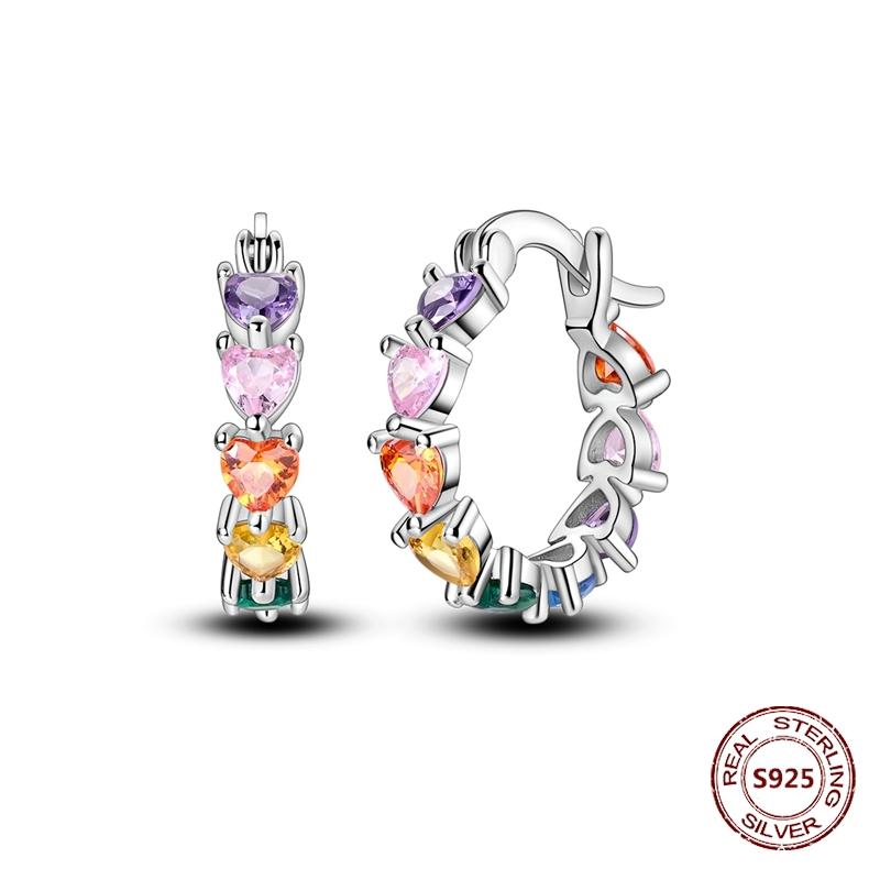 Purple Zircon Hoop Earrings 925 Silver U-shaped Liquid Metal Love Heart Fashion Earrings For Women Jewelry