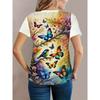 Blue Fantasy Women's Tee - Glowing Butterfly Graphic, Vibrant Iridescent Print Design for Casual Daily Wear