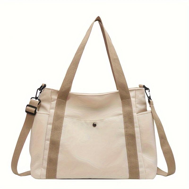 

Повседневная сумка-тоут из ткани Оксфорд большой вместимости, универсальная сумка-шоппер для поездок на работу со съемным ремнем, однотонная, простая модная сумка-мессенджер белый