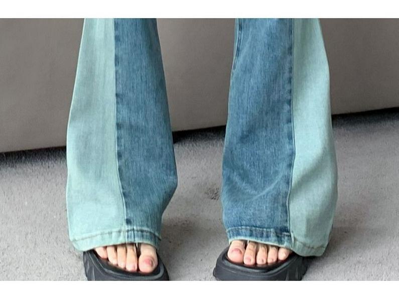 Dámské retro mikro rozšířené džíny - Elastické patchworkové kalhoty s vysokým pasem na podzim/zimu