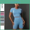 Dames Nessaj Set Naadloos Sport Yoga Pak Lange Mouwen Crop Top Shirt Sexy Fitness Leggings Workout Outfit