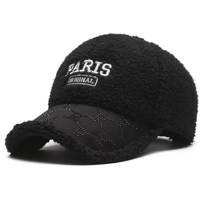 Winter Ladies Korean Embroidery Hot Diamond Baseball Cap Lambsmere Cap Outdoor Fashion Warm Sun Hat