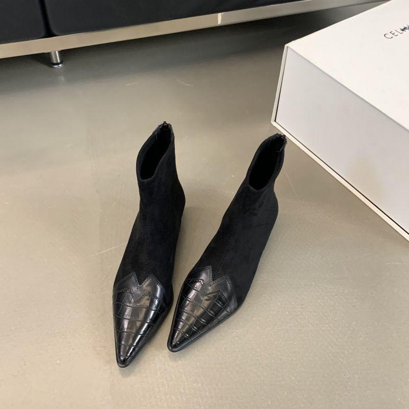 Nowe damskie buty strzał z natury wersja koreańska modne szpiczaste wszechstronne patchworkowe cienkie botki krótka cholewka styl zagraniczny i botki damskie zamek z tyłu