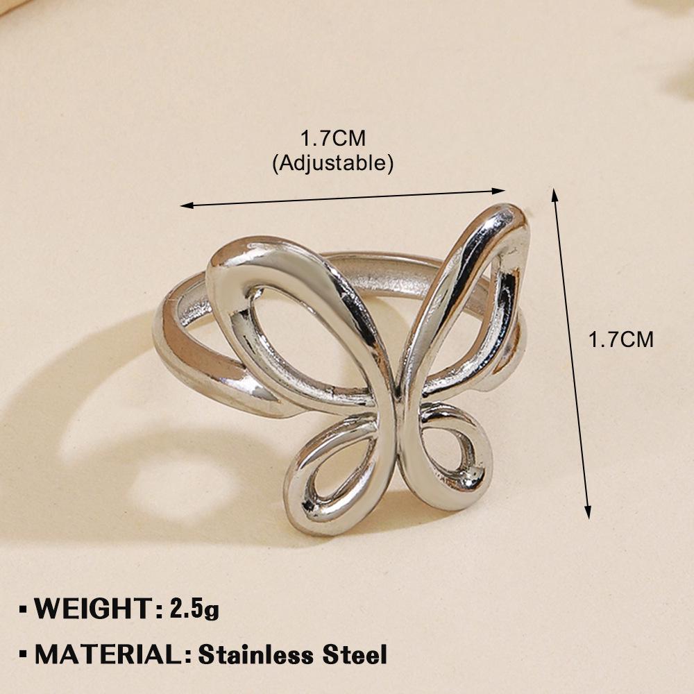 European & American Fashion Stainless Steel Heart-Shaped Geometric Ring - French Retro Style
