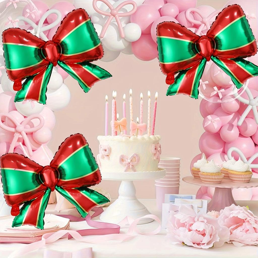 Red Green Christmas Bow-shaped Aluminum Film Balloons Festival Party Supplies Christmas Indoor Outdoor Decoration Balloons