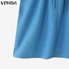 VONDA Women Summer Lace-up Neck Batwing Sleeveless Solid Casual Ruffled Tank Tops