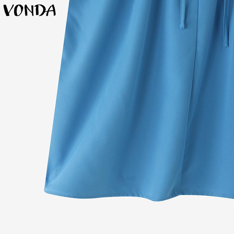 VONDA Women Summer Lace-up Neck Batwing Sleeveless Solid Casual Ruffled Tank Tops