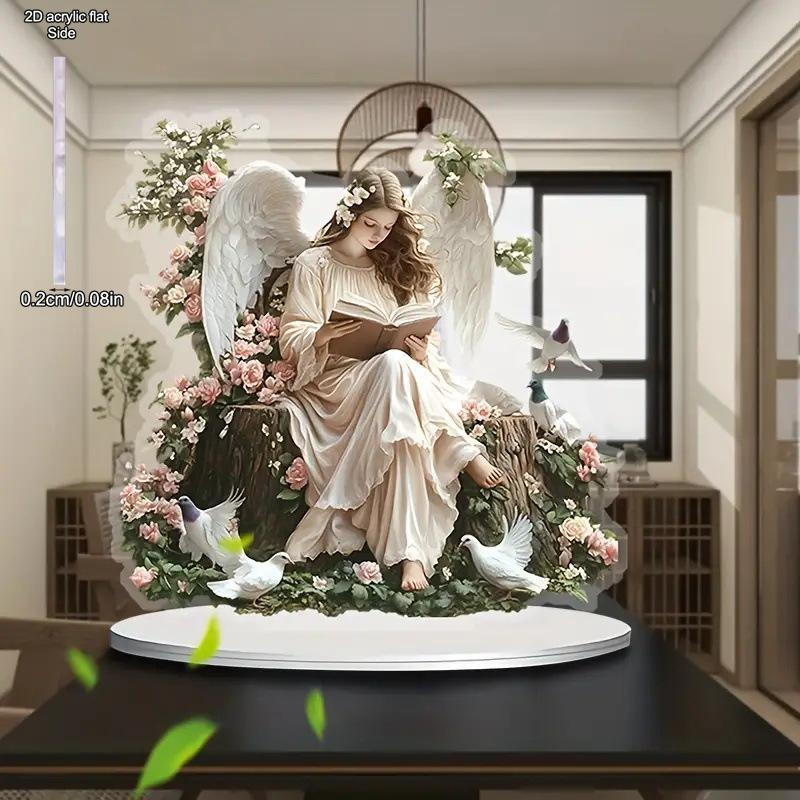 Angel Fairy Reading Decor, Floral Accents, Colorful Attractive Sign Ornament, for Porch Entrance Cabinet Bookshelf Bedroom Home Decoration, Home Tabl