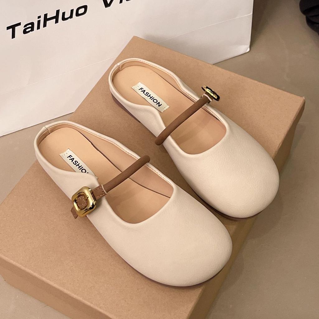 2025 New Summer Baotou Half Drag Fashion Casual Lazy One Pedal Heelless Beanie Shoes French Slippers
