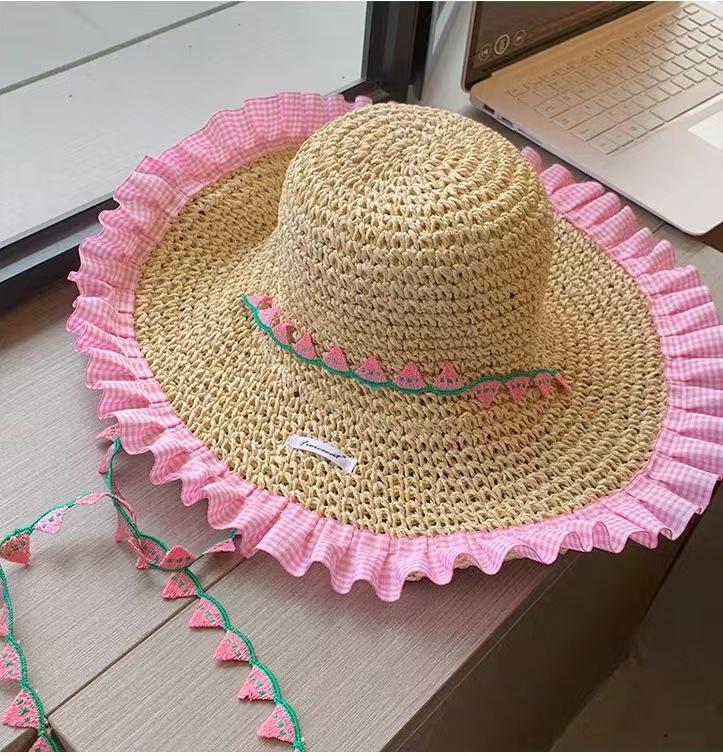 New French Floral Bow Straw Hat Women's Summer Seaside Beach Vacation Big Eaves Sunshade Sun Hat