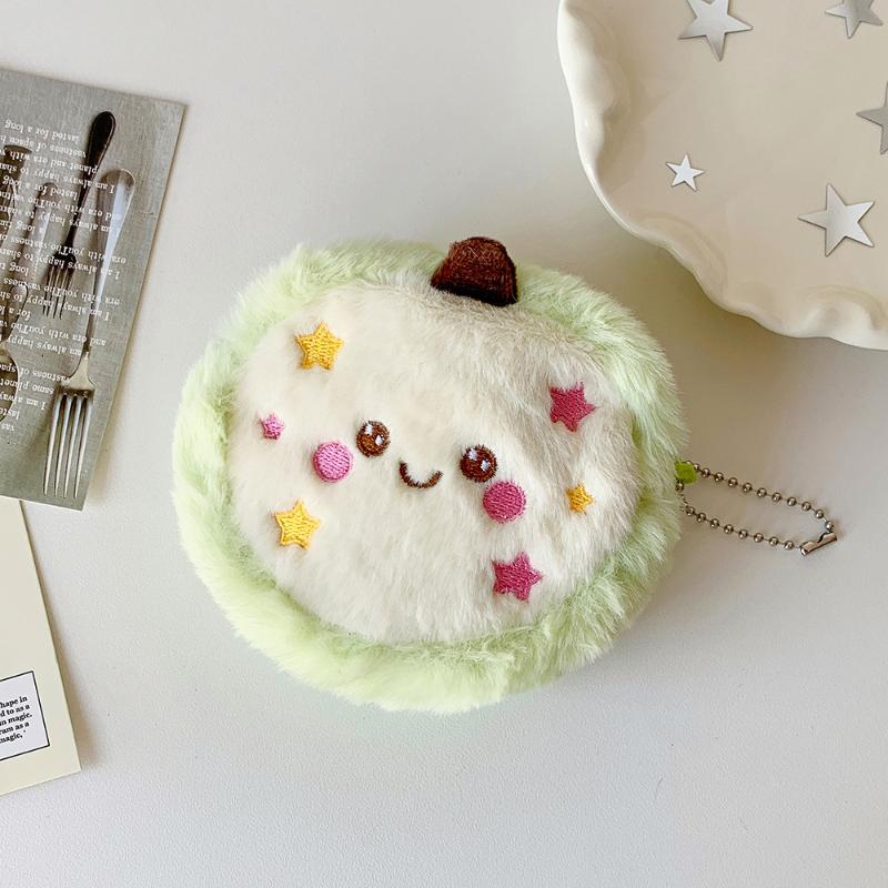 

Cartoon Plush Small Apple Coin Purse Pendant Cute Portable Wallet Storage Pouch Hanging Ornament Bag Decoration Accessories Gift зелёный