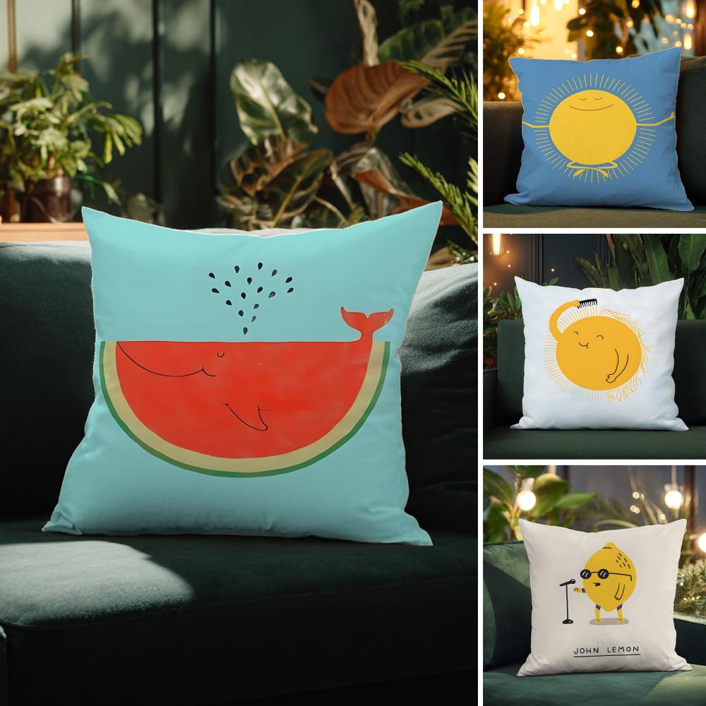 Cartoon Fun Pillow Patterns for Toddlers Pillow Case Comfort Sofa Bed Silky Elegant Invisible Zipper Decorative Cushion Cover