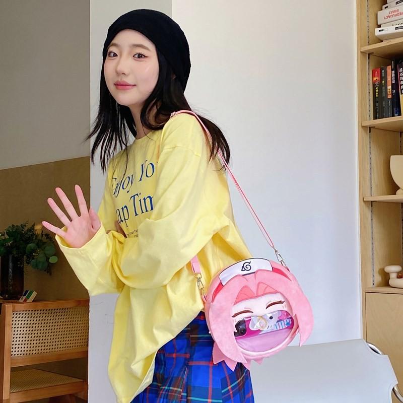 Haruno Sakura Uzumaki Naruto Cartoon Pattern Plush Backpack Cute Student Bag