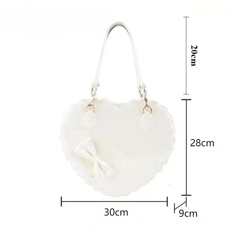 Heart Lolita Handbags Girls Bowknots Decor Japanese Shoulder Bags Two Sized Kawaii Shell Purses Cute Pink Messenger Bag Gifts