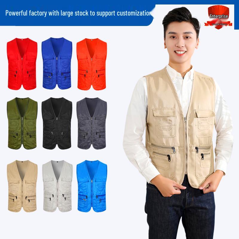 Custom Logo Multi-Pocket Reflective Safety Vest for Photography, Volunteers, and Construction