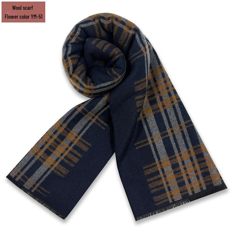 Men's Pure Gray Plaid Wool Blend Winter Scarf - Thick and Warm