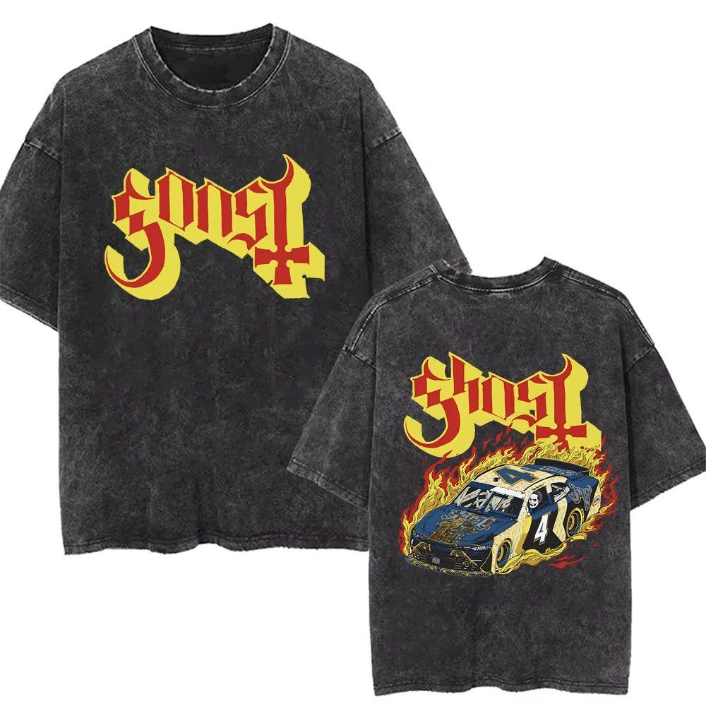Washed Vintage Ghost Band T-shirt Men's Women's Summer Oversized Tshirt Male 90s Gothic Streetwear Men Women Rock Metal Music T Shirts