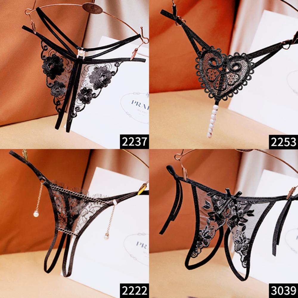 [Free Shipping] 2/4 Independent Packs, Black Sex Underwear Women's Open File Is Free of Temptation, Sexy Thong