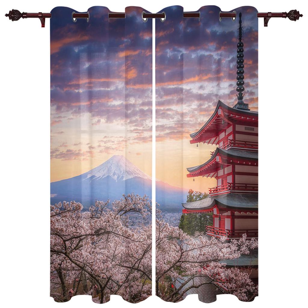 Peach Blossom Petals Leaves Window Curtains Bedroom Kitchen Drapes Panel Home Decor Curtains for Living Room