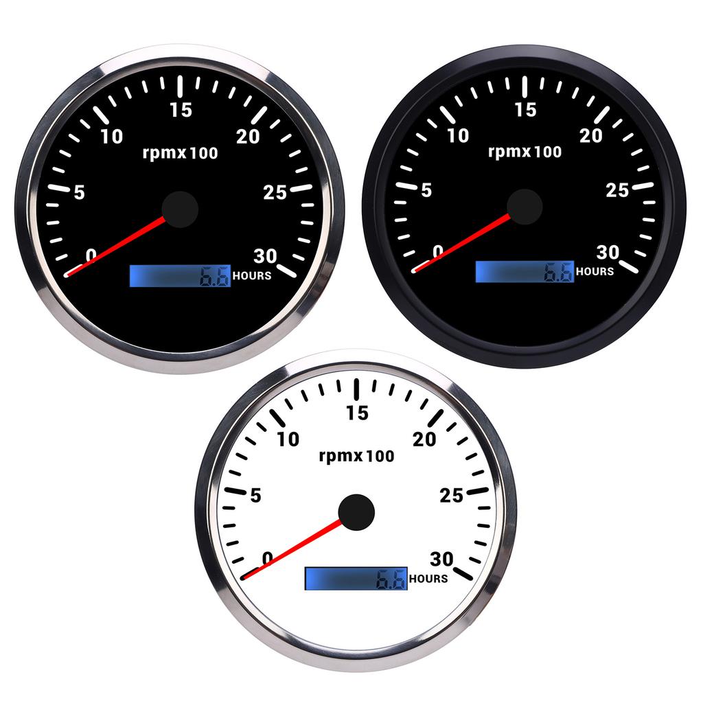 110mm 4-3/8in Tachometer 7 Color Backlight  9-32V 3000RPM Gauge with Hour Meter for Car Yacht RV Boat Truck Marine Tachometer
