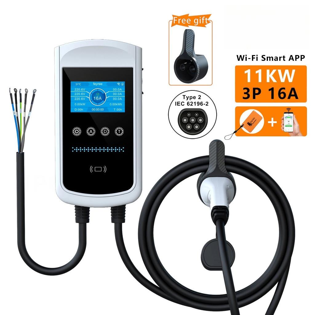 4.3 inch Big Screen EV Charger Type 2  7.6kw Wallbox Charging Station 11kw 22kw 3 Phase Electric Vehicle Charger