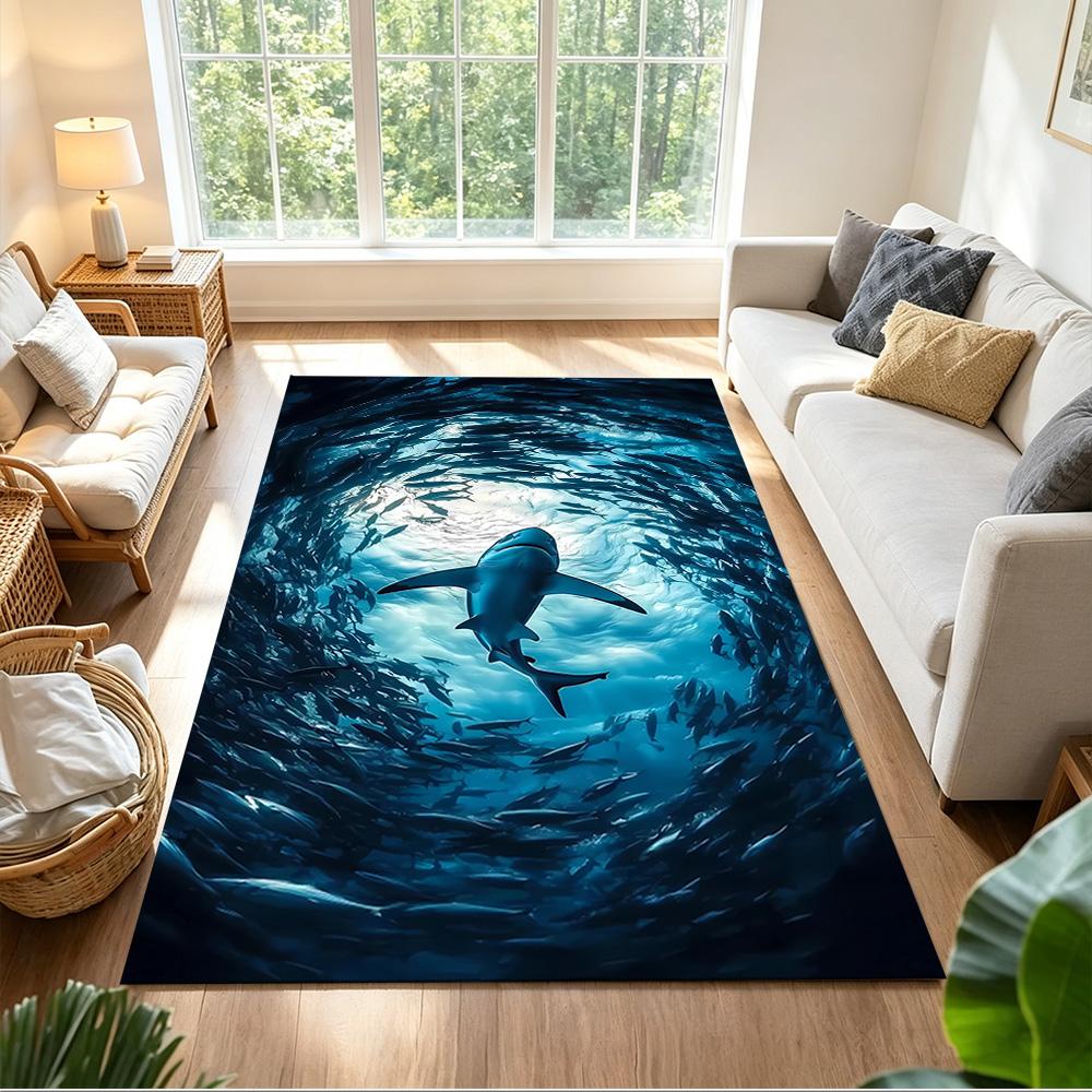 Shark Surface 2D Printed Floor Mat Shaggy Fabric Stain-resistant Surface Office & Lounge Rug Bohemian Boho Style Holiday Home Gift