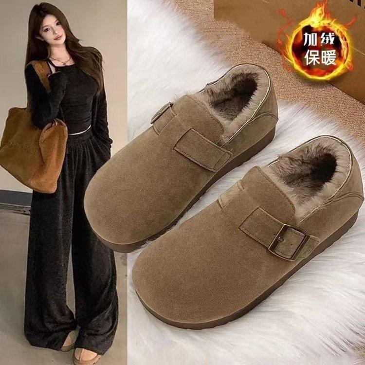 Retro thick-soled velvet Birkenstocks winter new fluffy cotton shoes thickened warm snow boots