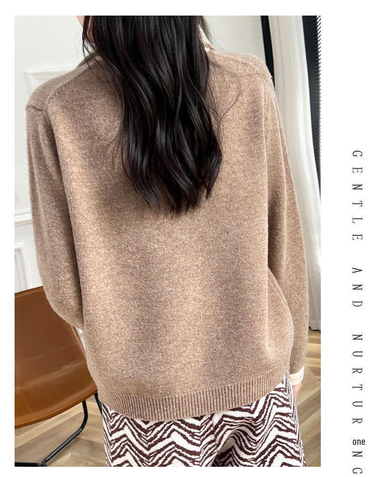 Women's Loose Wool V-Neck Color Block Pullover Sweater - Autumn/Winter Warm Lazy Style
