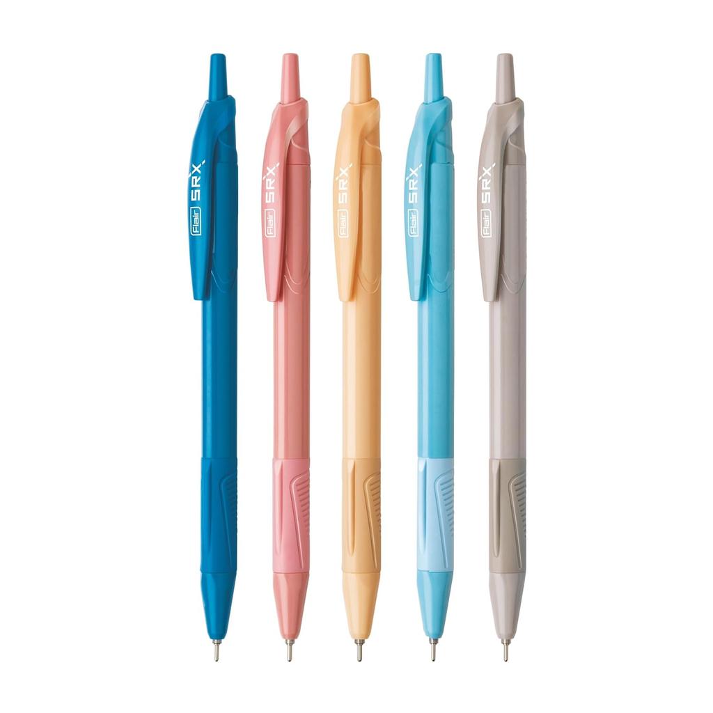 Flair SRX 0.7mm Retractable Ball Pen Pack Of 10 x 10 pcs Blue Ink Smooth Writing Refillable Grip Design For School Office Use