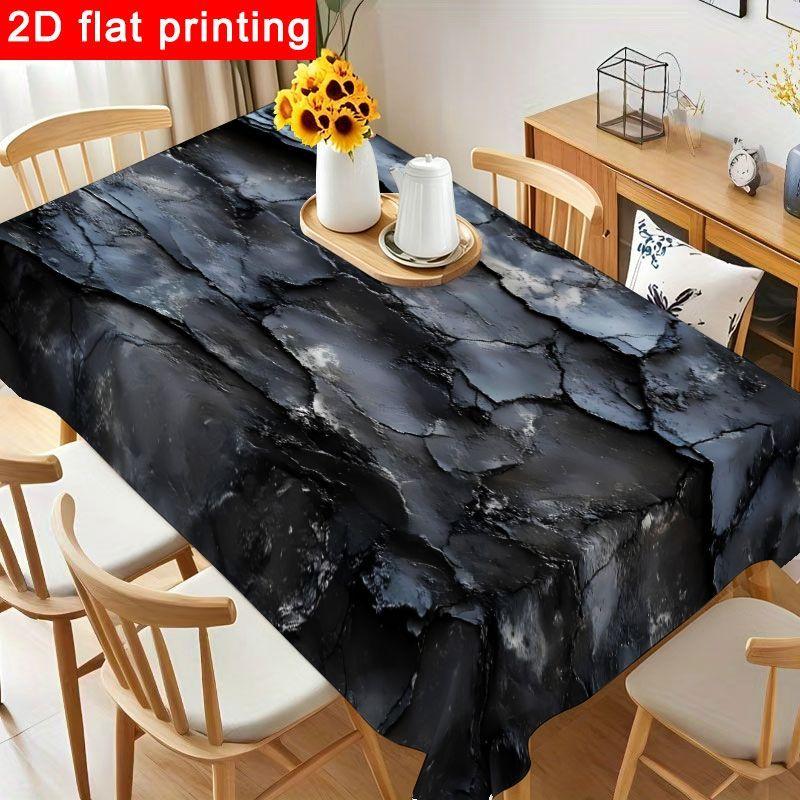 1pc Rustic Cracked Texture Tablecloth - Weathered Black And Gray Polyester Table Cover, Reusable And Easy to Clean for Birthday Party, Gathering, Indo