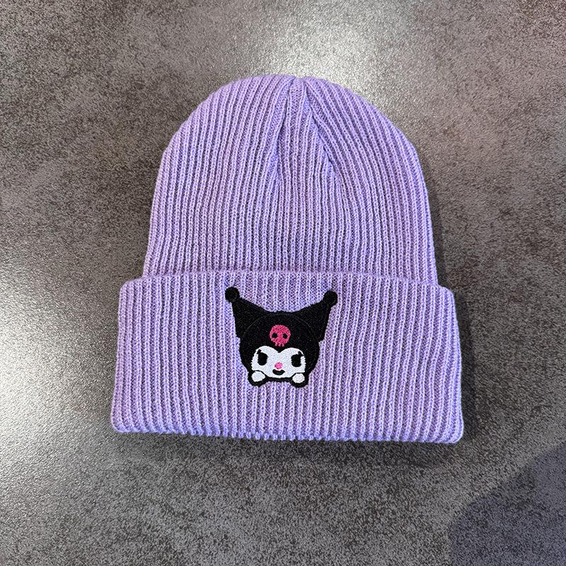 Korean Cute Embroidered Kitty Cat Knit Beanie - Warm Autumn/Winter Wool Hat with Ear Protection for Women, Large Head Circumference.