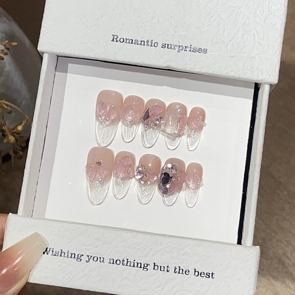 Gradient Transparent Bottom Square Drill French Pink Butterfly Love Diamond Ice Drill Patch Wear Armor